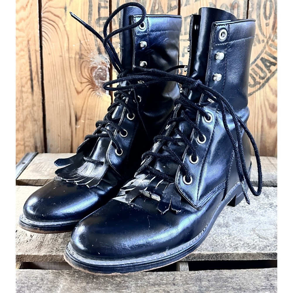 Justin Kiltie Lacer Boots Black Women's Size 6.5 Riding Ankle Diamond J